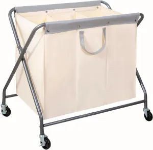 STORAGE MANIAC 160L Collapsible Laundry Hamper with Wheels, Rolling Laundry Basket, Heavy Duty Laundry Sorter with Removable Bag, Folding X Frame Laundry Organizer Cart for Easy to Store, 3 Section