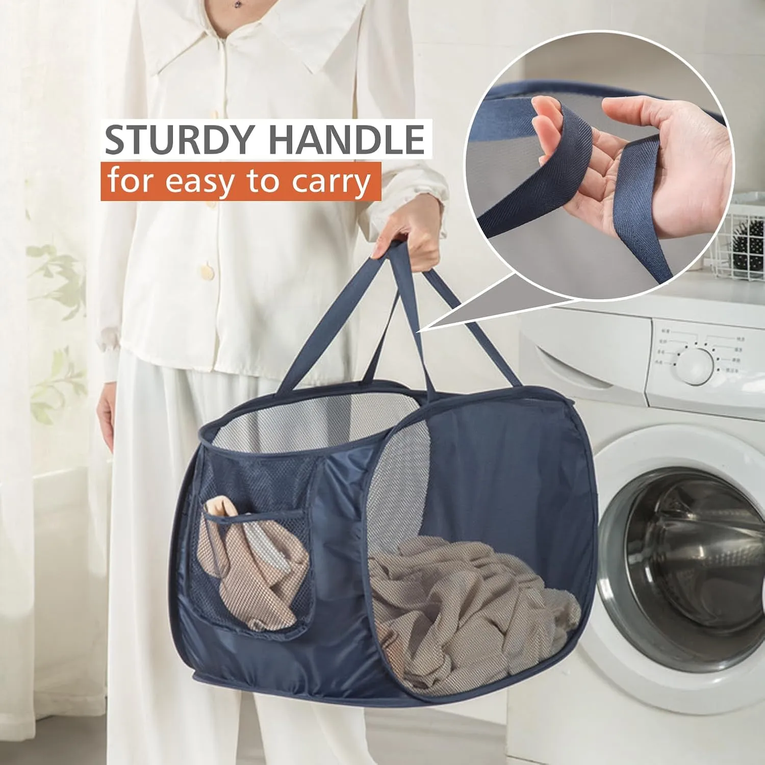 Sturdy Mesh Laundry Hamper Basket Bag,Pop up Basket with Side Pocket for Laundry Room, Bathroom, Kids Room, College Dorm or Travel (Pop Horizontal, Grey   Grey)