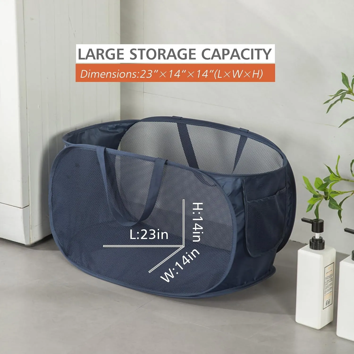 Sturdy Mesh Laundry Hamper Basket Bag,Pop up Basket with Side Pocket for Laundry Room, Bathroom, Kids Room, College Dorm or Travel (Pop Horizontal, Grey   Grey)