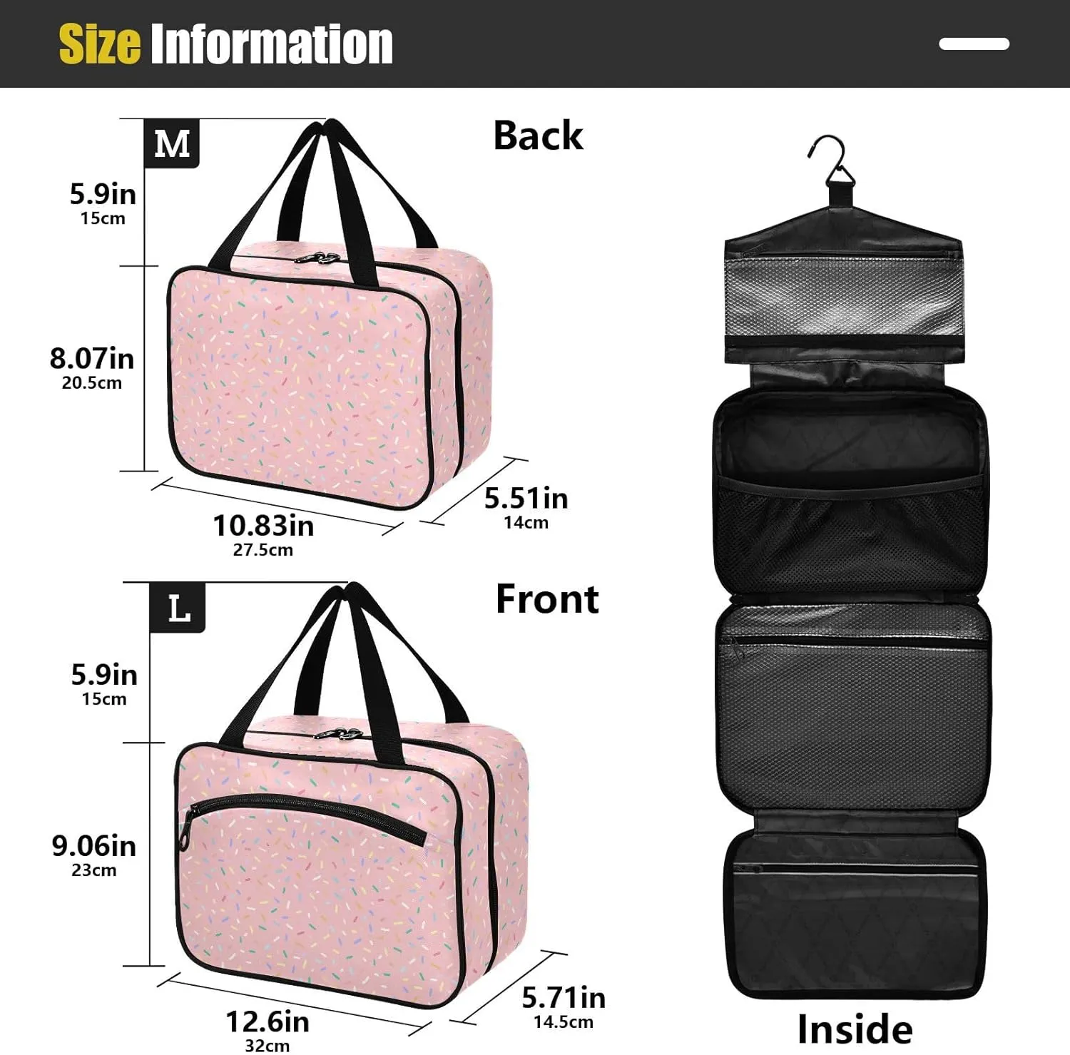Sugar Grain Pink Large Capacity Toiletry Bag 4 Zipper Pockets with Mesh Design Built-in Hook & Double Zipper Full Print Travel Organizer for Men Women & Kids