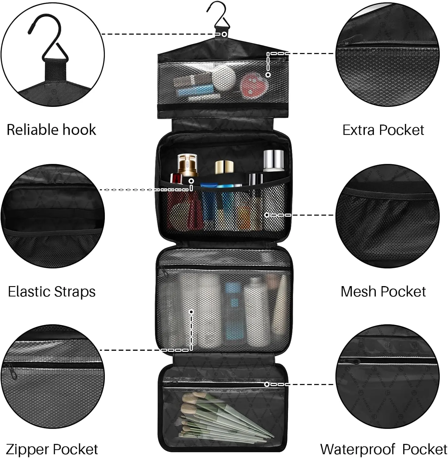 Sugar Grain Pink Large Capacity Toiletry Bag 4 Zipper Pockets with Mesh Design Built-in Hook & Double Zipper Full Print Travel Organizer for Men Women & Kids