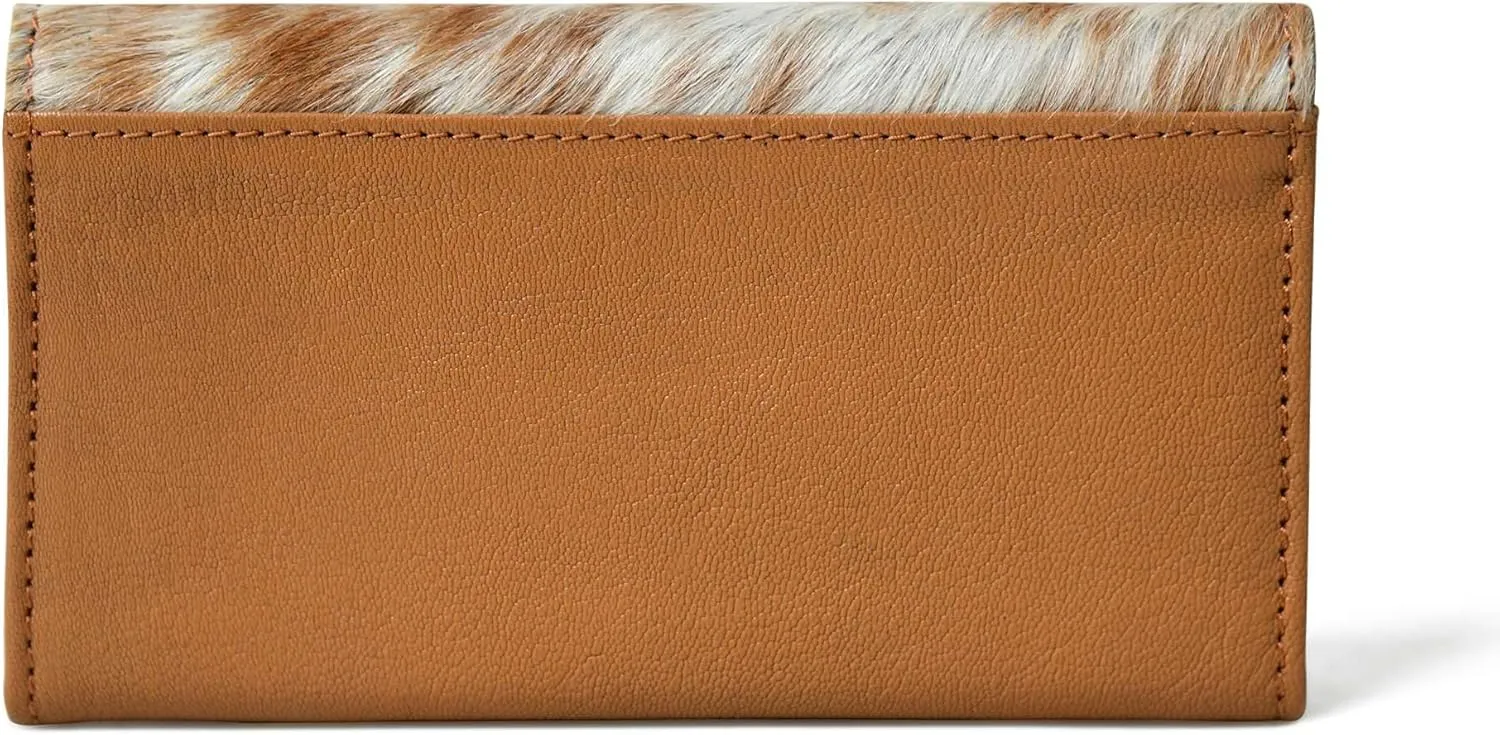 Sundown Stash Tooled Leather Cowhide Hair On Wallet for Women RFID Blocking Trifold Wallet
