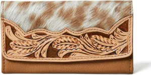Sundown Stash Tooled Leather Cowhide Hair On Wallet for Women RFID Blocking Trifold Wallet