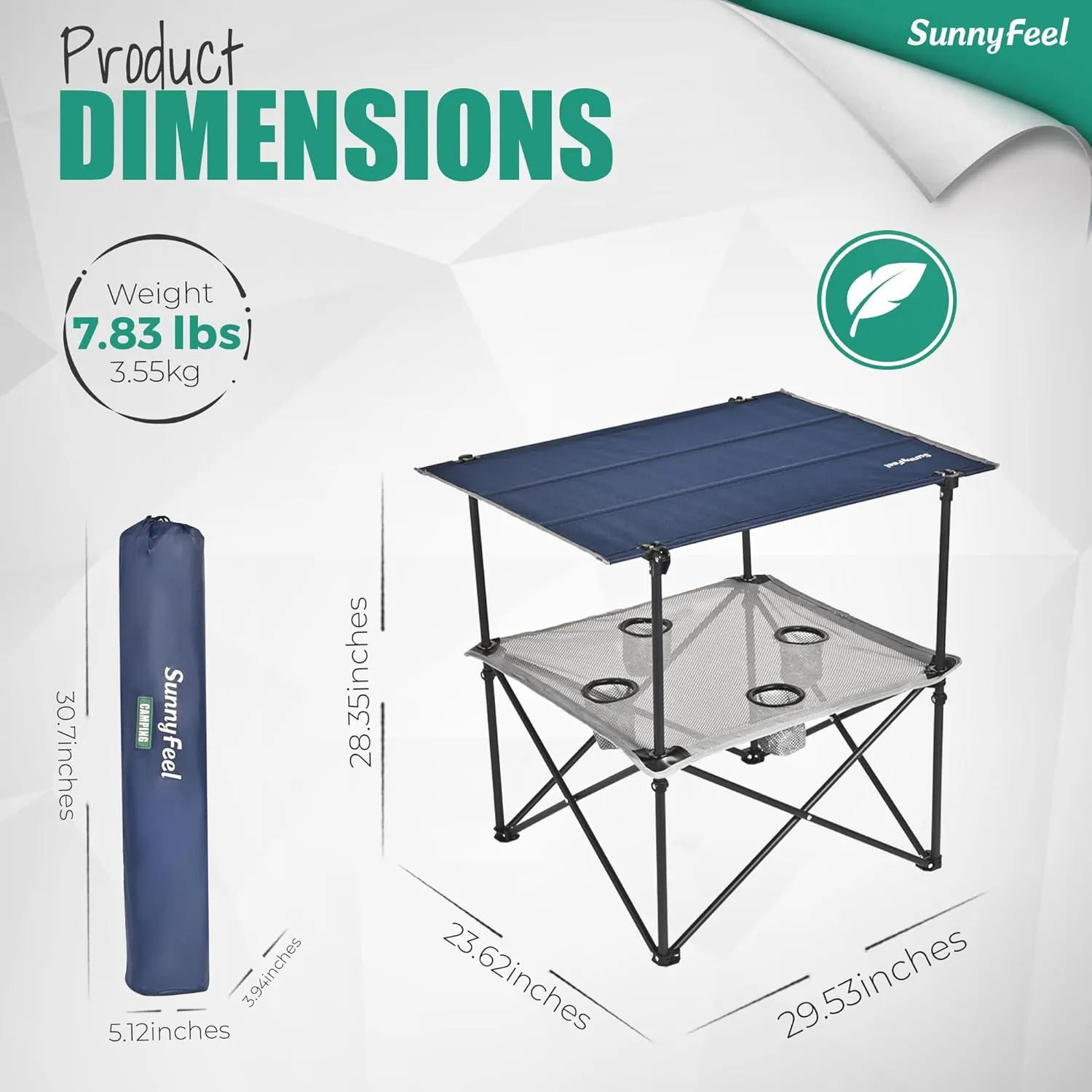 SUNNYFEEL Folding Camping Table- Collapsible Portable Beach Table with 4 Cup Holders & Carry Bags, Tailgate Table for Outdoor Excursion Picnic Hiking Fishing Travel Parties, Blue