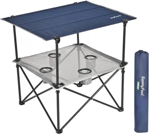 SUNNYFEEL Folding Camping Table- Collapsible Portable Beach Table with 4 Cup Holders & Carry Bags, Tailgate Table for Outdoor Excursion Picnic Hiking Fishing Travel Parties, Blue