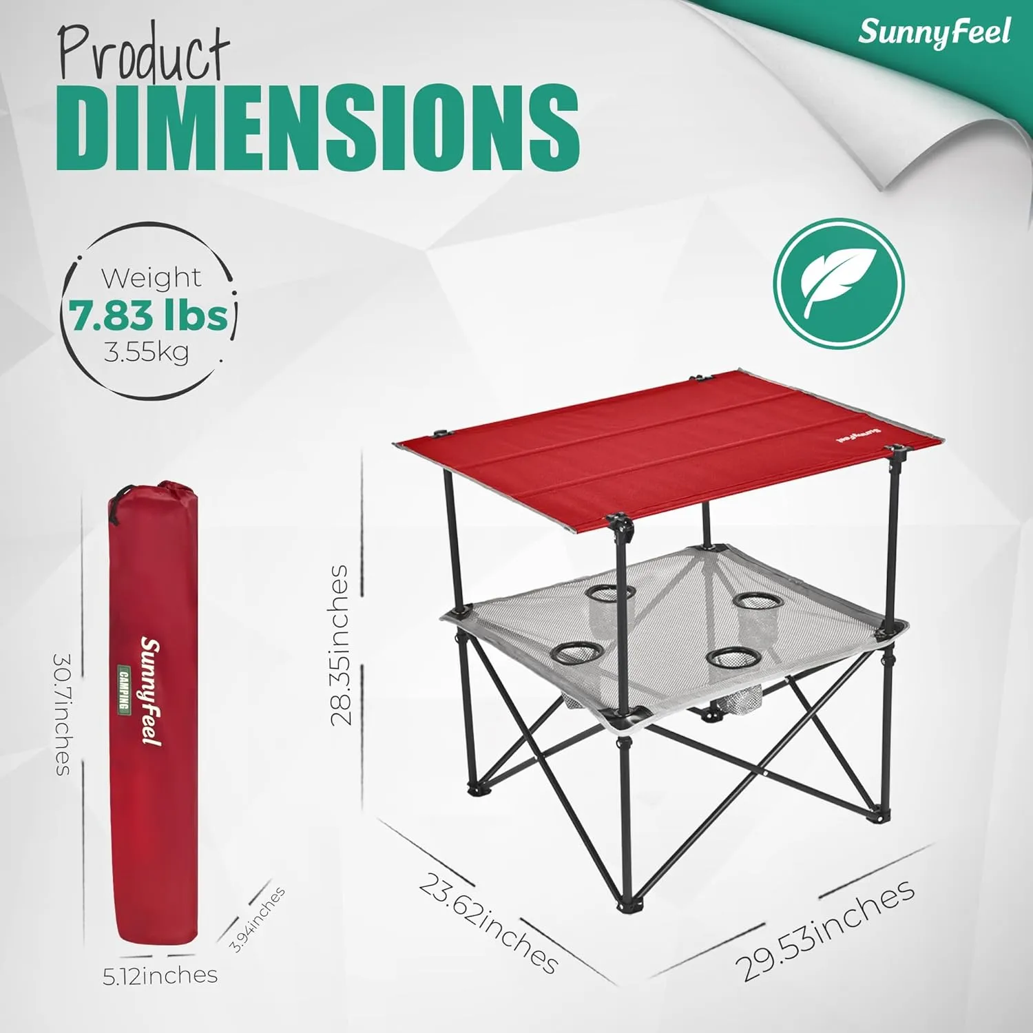 SUNNYFEEL Folding Camping Table- Collapsible Portable Beach Table with 4 Cup Holders & Carry Bags, Tailgate Table for Outdoor Excursion Picnic Hiking Fishing Travel Parties, Red