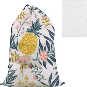 susiyo Pineapple Prosperous Flowers Laundry Bags, Large Dirty Clothes Storage Bag with Drawstring, Easy Fit a Laundry Hamper or Basket, 28x36 inches