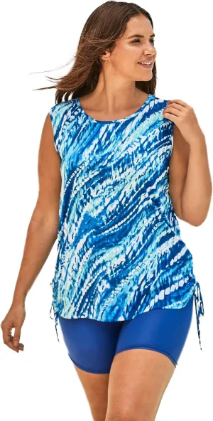Swim 365 Women's Plus Size Chlorine Resistant Swim Tank Coverup with Side Ties
