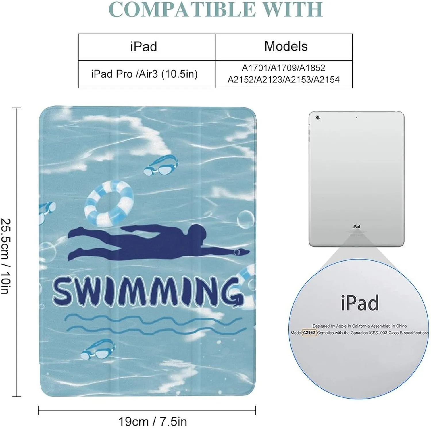 Swimming Swimmer Gifts Case for Air 1/2 9.7Inch Case iPad Pro/Air 3 10.5inch Case iPad 10th Gen Case with Pencil Holder Auto Wake Sleep Cover