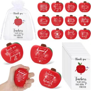 Syhood Teacher Appreciation Gifts Bulk Fruit Shaped Anxiety Relief Stress Balls with Thank You Cards Organza Bags Graduation Appreciation Gifts for Teacher(12 Sets)