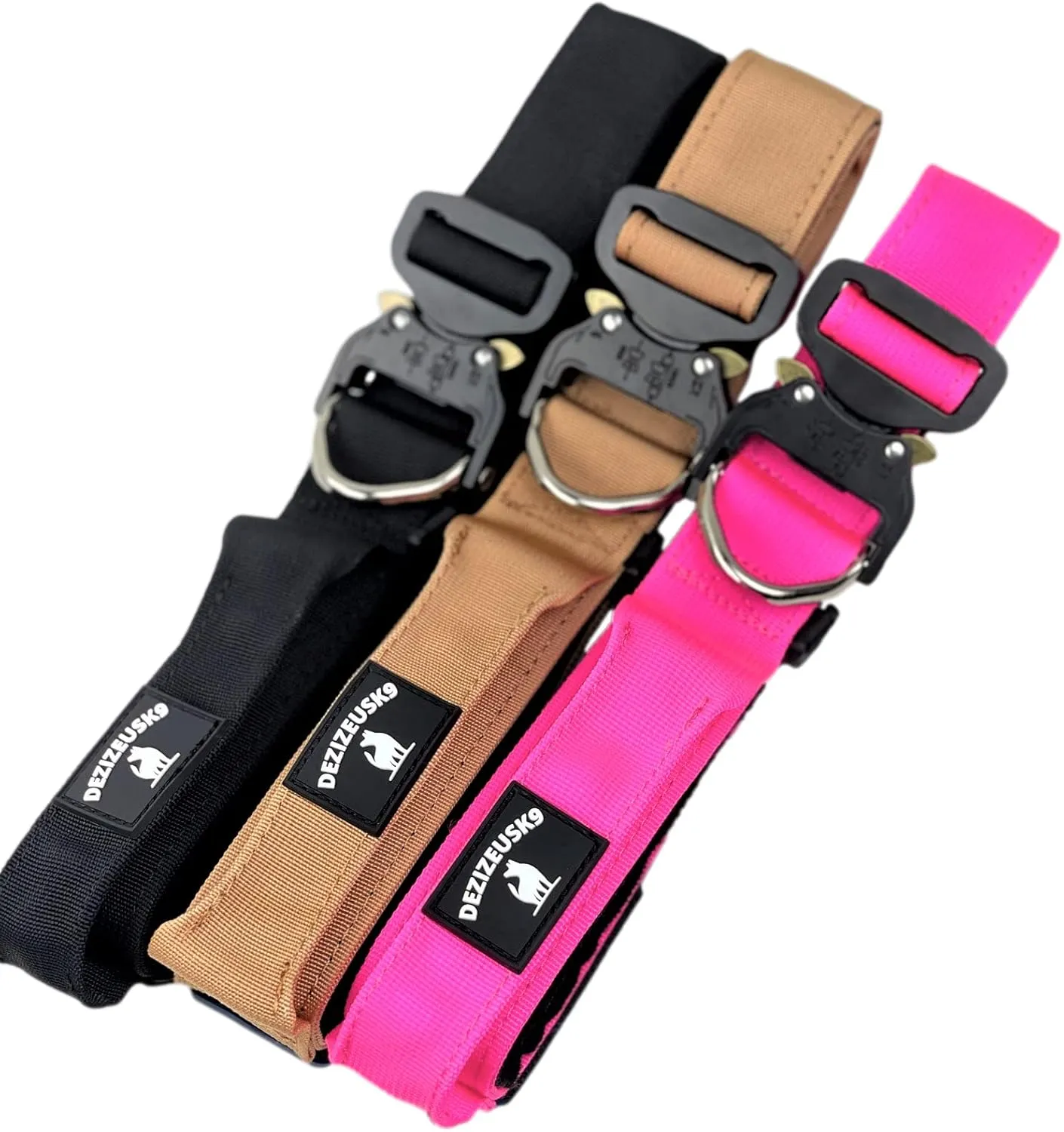 Tactical Dog Collar with Handle - 1.5 Inch Thick Heavy Duty Nylon, Military Style Metal Quick Release Buckle & Integrated D-Ring, for Medium & Large Dogs – Includes USA Flag On Customizable Name Plate