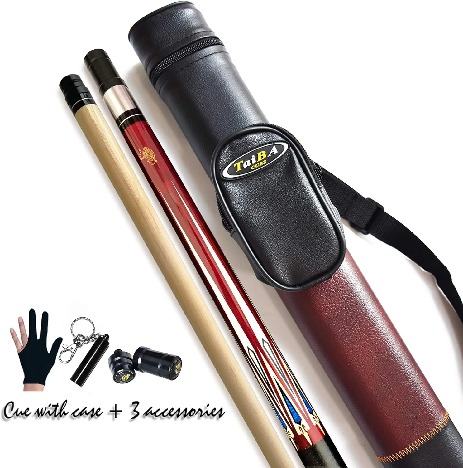 Tai ba cues 2-Piece Pool cue Stick   Hard Case, 13mm Tip, 58", Hardwood Canadian Maple Professional Billiard Pool Cue Stick 18,19,20,21,22 Oz Pool Stick (Selectable)-Blue, Black, Red, Gray, Green