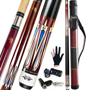 Tai ba cues 2-Piece Pool cue Stick   Hard Case, 13mm Tip, 58", Hardwood Canadian Maple Professional Billiard Pool Cue Stick 18,19,20,21,22 Oz Pool Stick (Selectable)-Blue, Black, Red, Gray, Green