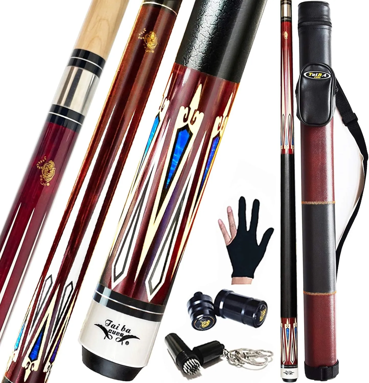 Tai ba cues 2-Piece Pool cue Stick   Hard Case, 13mm Tip, 58", Hardwood Canadian Maple Professional Billiard Pool Cue Stick 18,19,20,21,22 Oz Pool Stick (Selectable)-Blue, Black, Red, Gray, Green