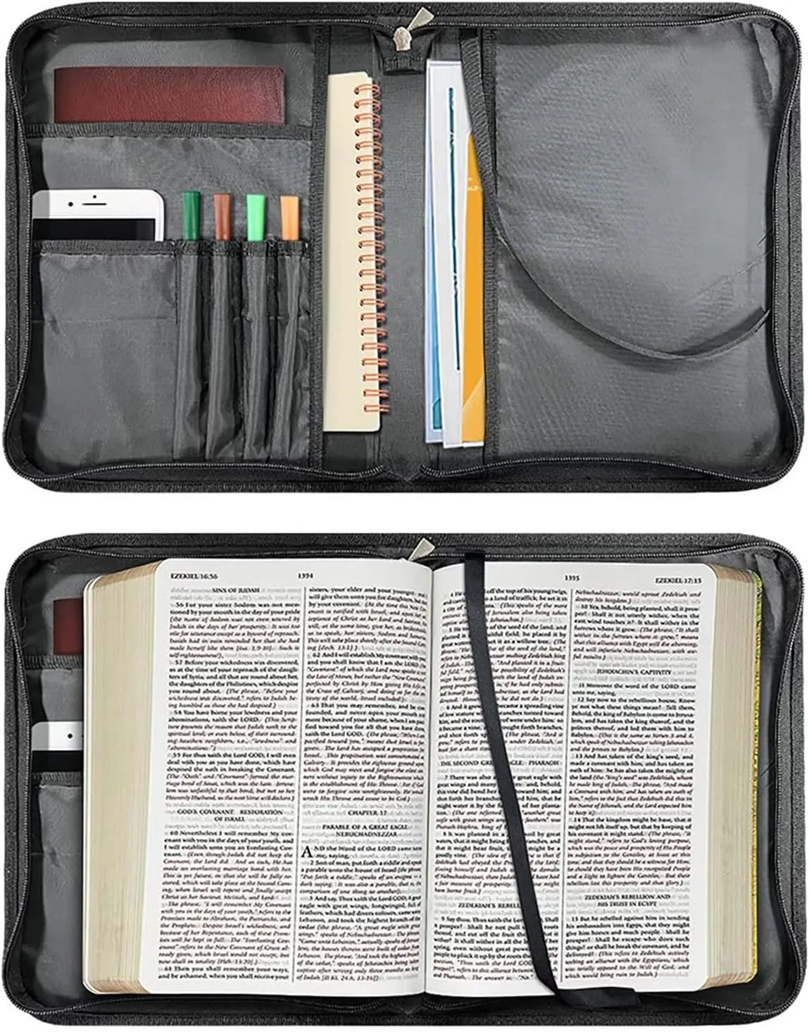 Talayituse Deer American Flag Print Faux Leather Bible Cover for Men Boys Women Girls Christian Bible Case with Handle Carrying Book Case Protector Bible Tote Handbag Gifts, L