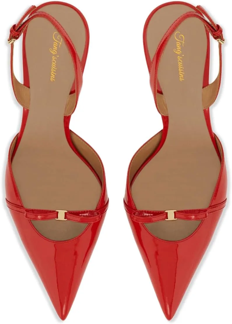 Tang'scuisins Women Closed Pointed Toe Adjusatable Strap Buckle Sandals Slingback Bowknot Mid Cone Heels Fashion Club Party Wedding Shoes Size 4-16 US