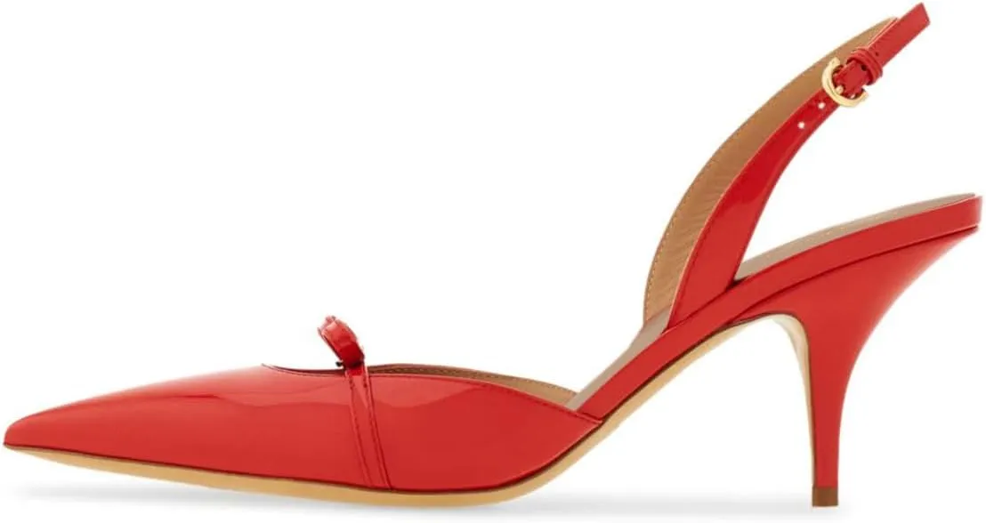 Tang'scuisins Women Closed Pointed Toe Adjusatable Strap Buckle Sandals Slingback Bowknot Mid Cone Heels Fashion Club Party Wedding Shoes Size 4-16 US