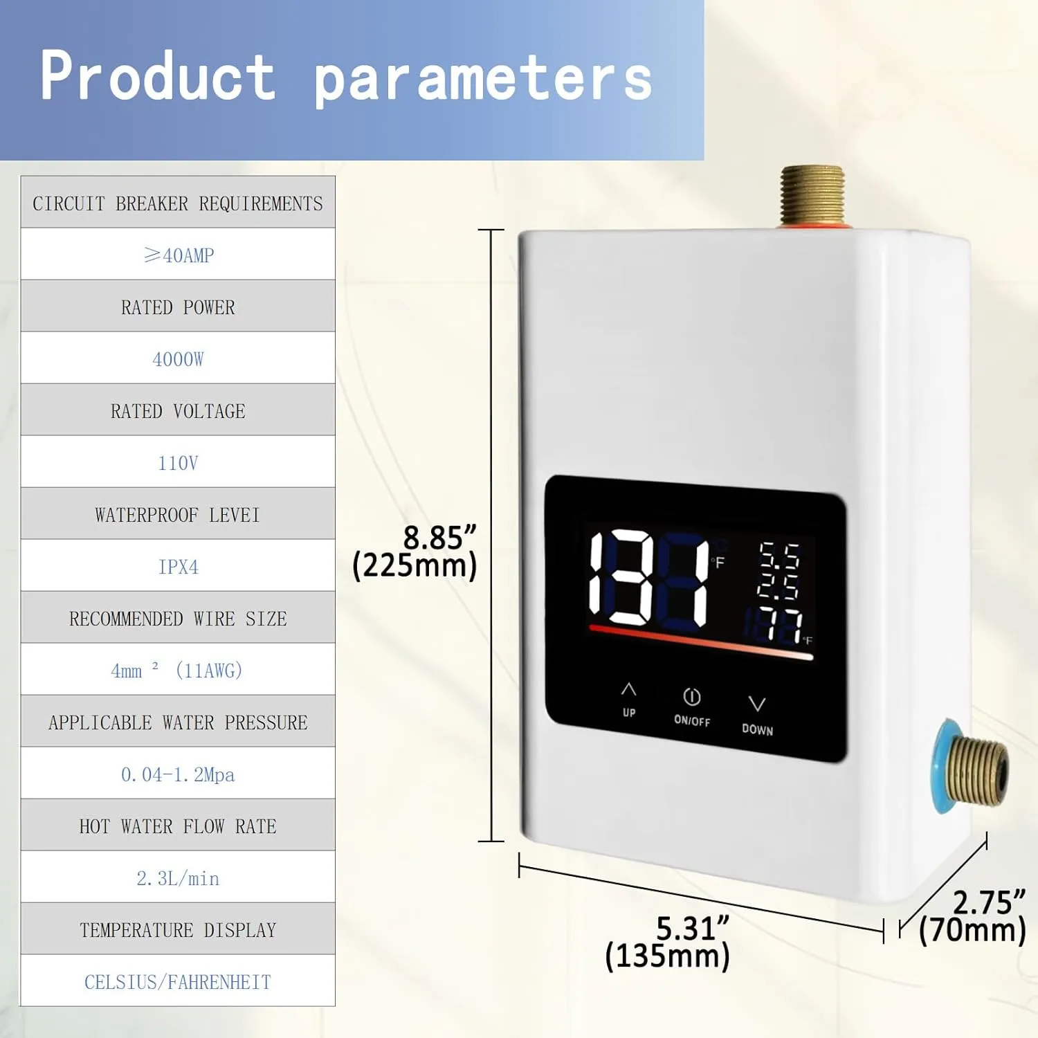 Tankless Water Heater Electric 110V, 4000W Instant Water Heater Under Sink, Conversion Between Fahrenheit and Celsius, Remote Control
