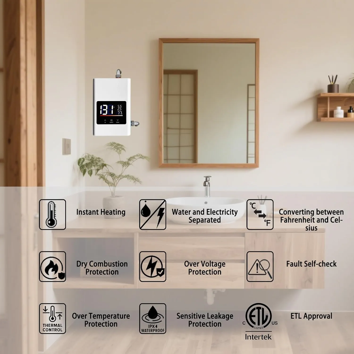 Tankless Water Heater Electric 110V, 4000W Instant Water Heater Under Sink, Conversion Between Fahrenheit and Celsius, Remote Control
