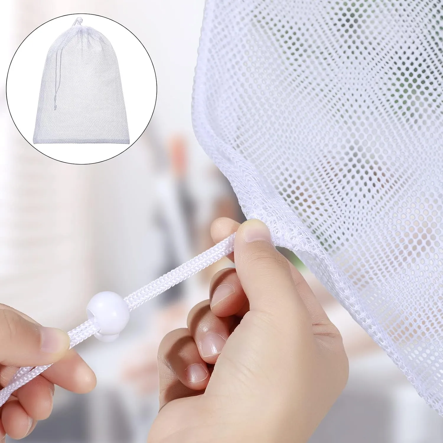 TecUnite 10 Pcs Mesh Bags Drawstring Laundry Bags Large Nylon Mesh Gift Dishwasher Bag with Sliding Drawstring for Kitchen Jewelry Gifts Wedding Favor Home(24 x 36 Inch,White)