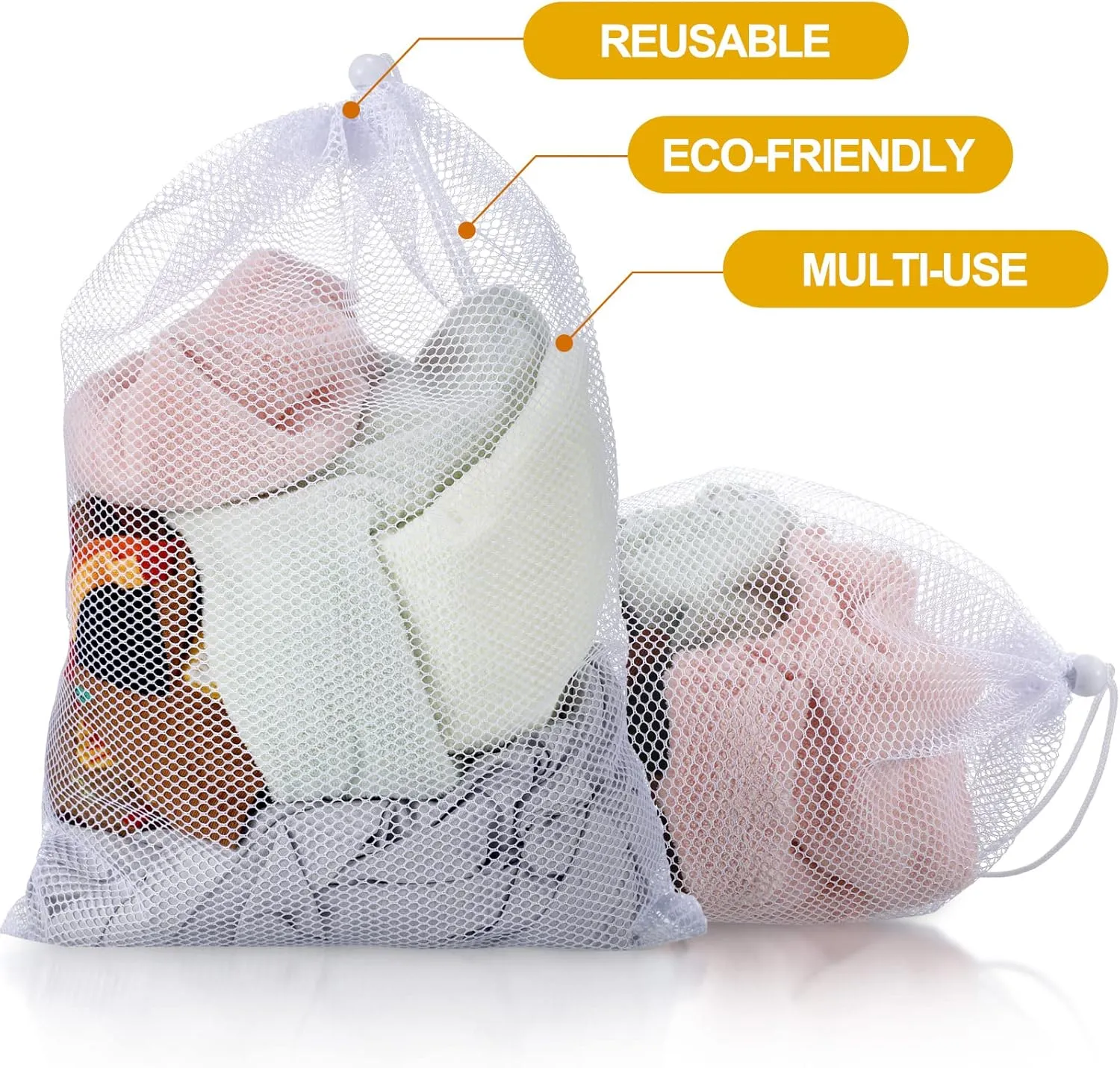 TecUnite 10 Pcs Mesh Bags Drawstring Laundry Bags Large Nylon Mesh Gift Dishwasher Bag with Sliding Drawstring for Kitchen Jewelry Gifts Wedding Favor Home(24 x 36 Inch,White)