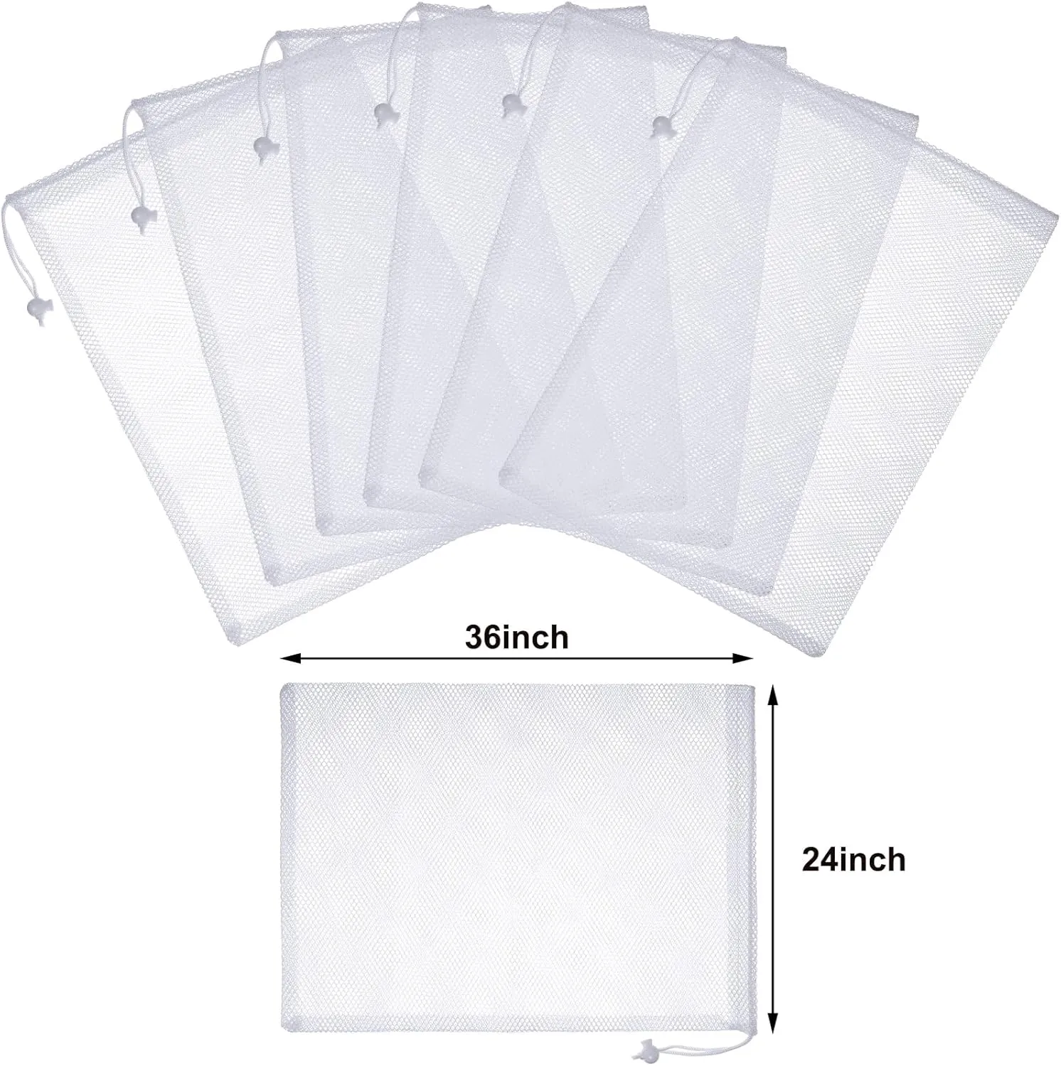 TecUnite 10 Pcs Mesh Bags Drawstring Laundry Bags Large Nylon Mesh Gift Dishwasher Bag with Sliding Drawstring for Kitchen Jewelry Gifts Wedding Favor Home(24 x 36 Inch,White)