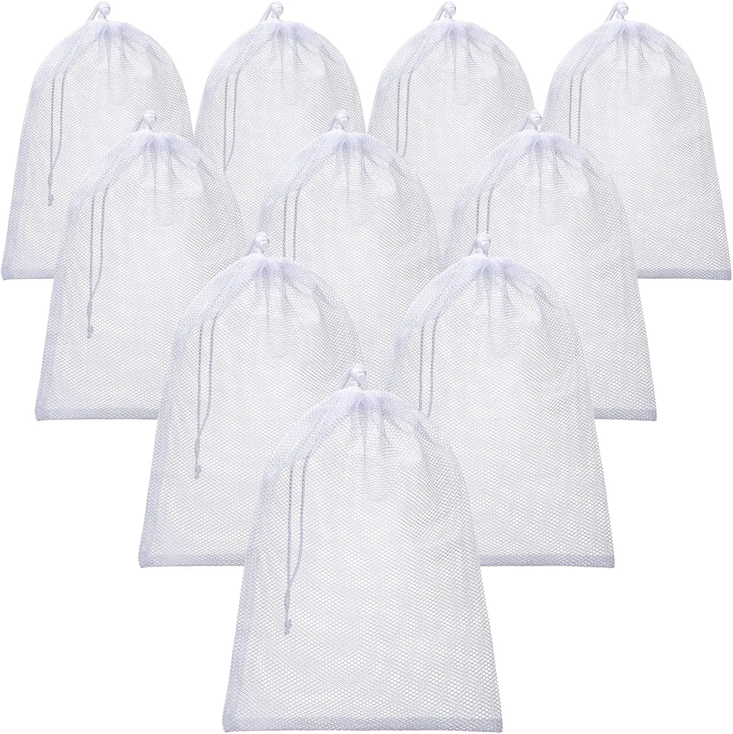 TecUnite 10 Pcs Mesh Bags Drawstring Laundry Bags Large Nylon Mesh Gift Dishwasher Bag with Sliding Drawstring for Kitchen Jewelry Gifts Wedding Favor Home(24 x 36 Inch,White)