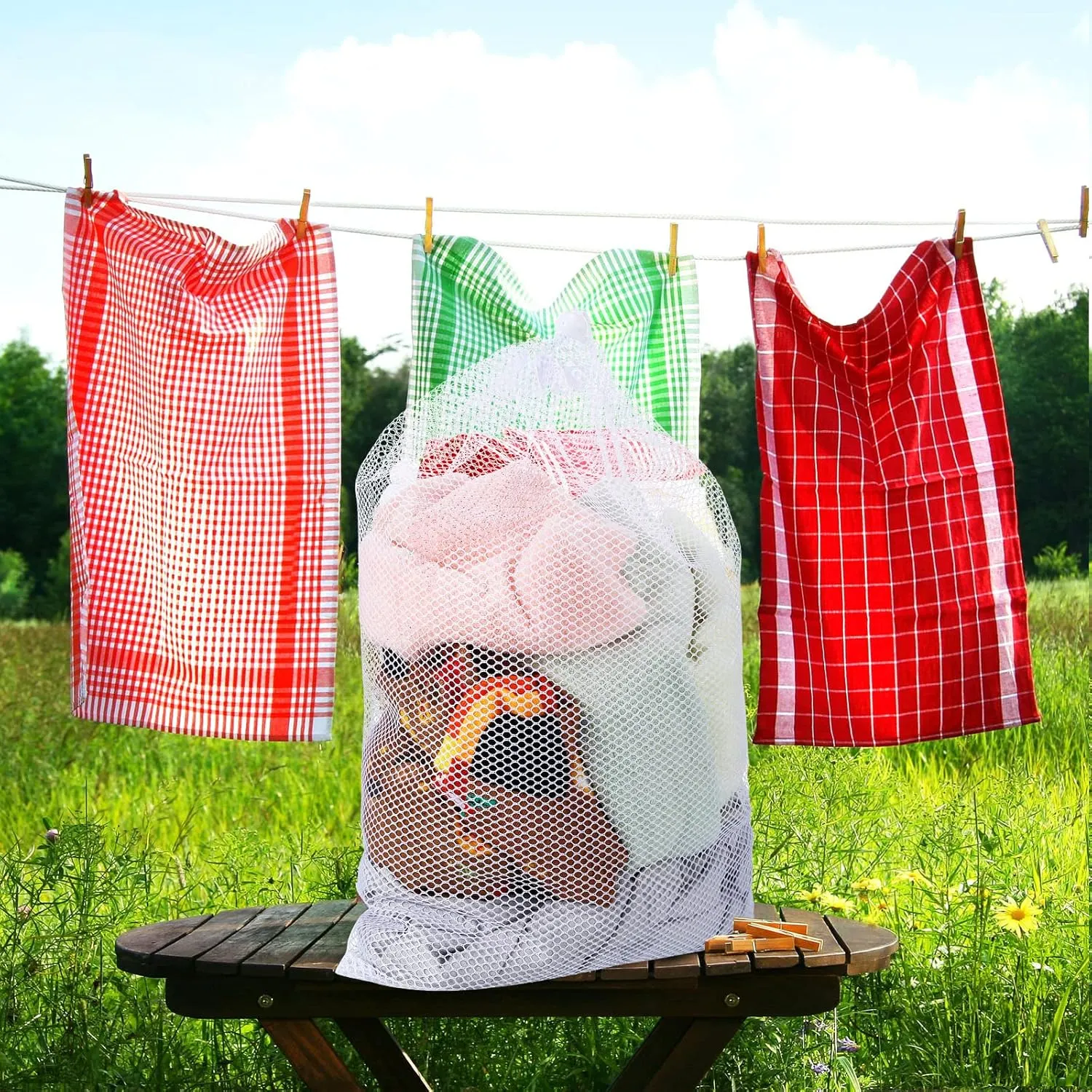 TecUnite 10 Pcs Mesh Bags Drawstring Laundry Bags Large Nylon Mesh Gift Dishwasher Bag with Sliding Drawstring for Kitchen Jewelry Gifts Wedding Favor Home(24 x 36 Inch,White)
