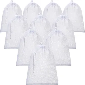 TecUnite 10 Pcs Mesh Bags Drawstring Laundry Bags Large Nylon Mesh Gift Dishwasher Bag with Sliding Drawstring for Kitchen Jewelry Gifts Wedding Favor Home(24 x 36 Inch,White)