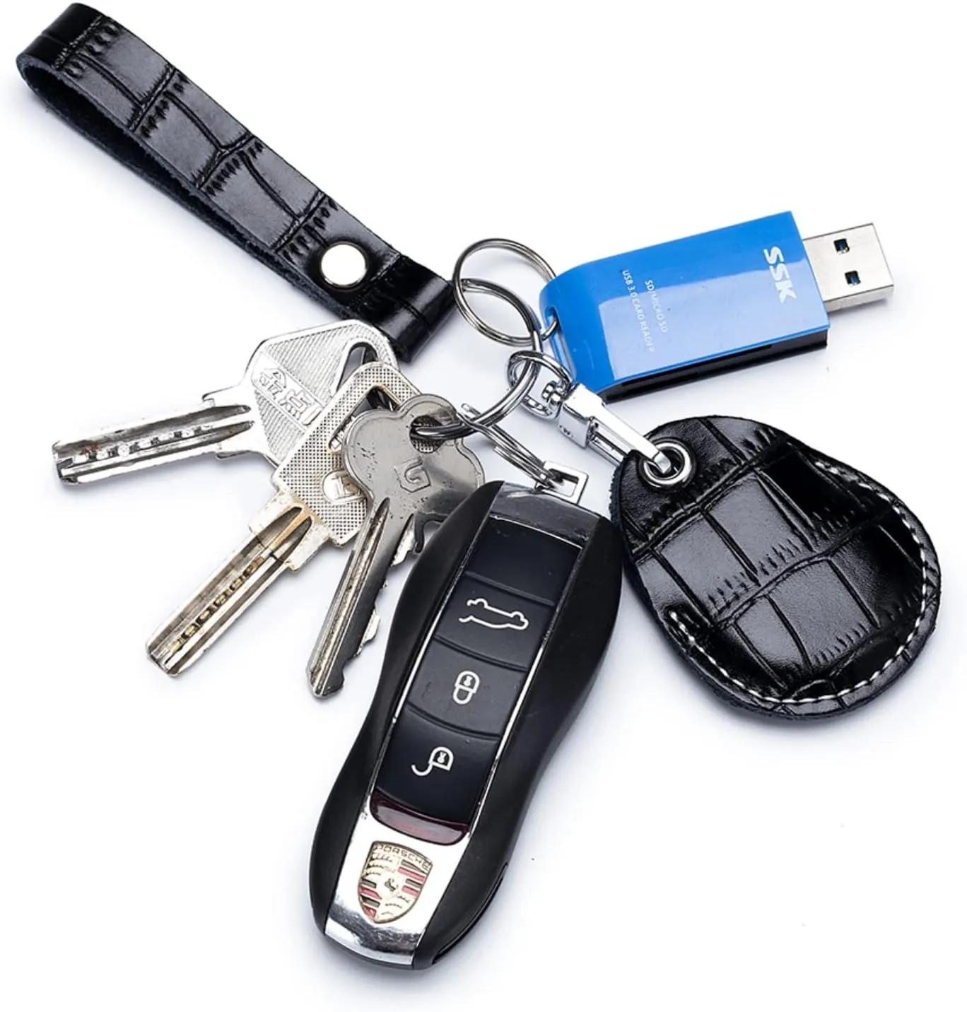 Temvue Access Card Holder RFID Key Fob Bag Leather Airtag Holder Keychain NFC Smart Key Tag Card RFID Pod