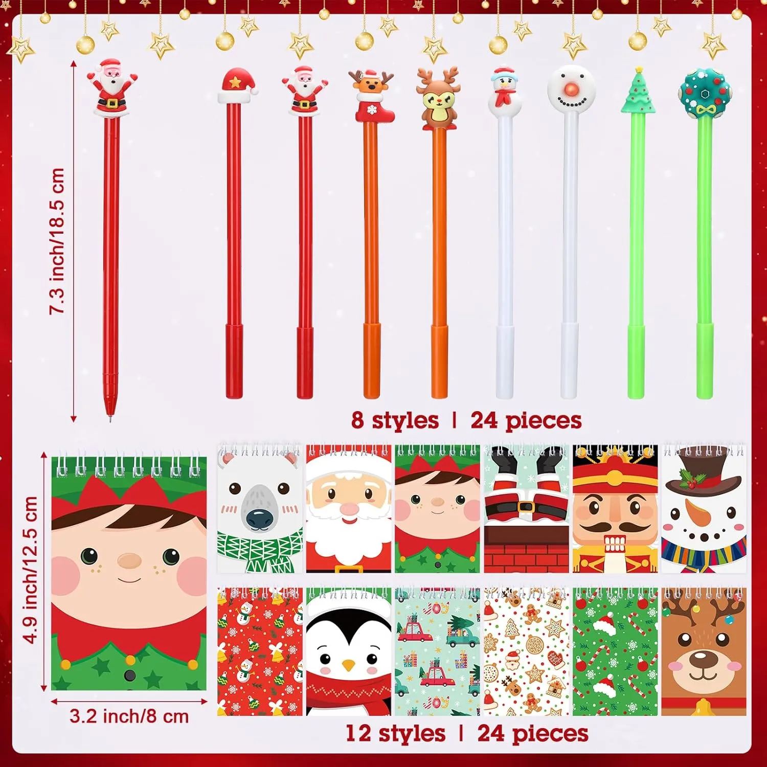 Tenceur 48 Pcs Christmas Mini Notebook with Ballpoint Pen Xmas Notepad Merry Christmas Small Memo Pad Santa Snowman Pocket Notebook for Xmas Party Home Gifts(Classic Style)