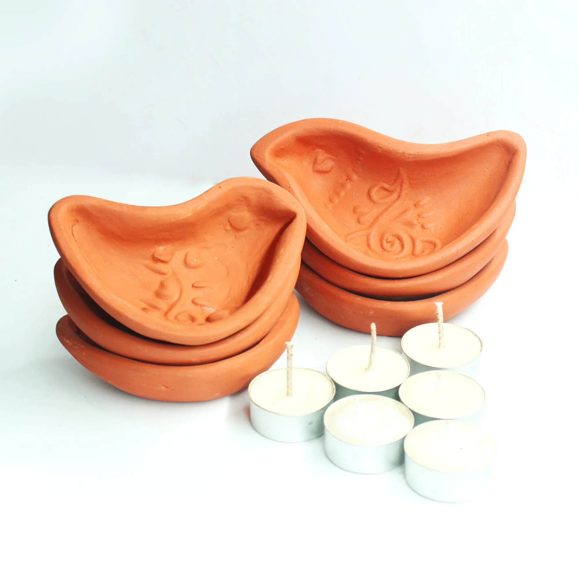 Terracotta Clay "BIRD" Candle Pot / Holder : Set of 6   Complimentary Candles / Tealights 6 pcs