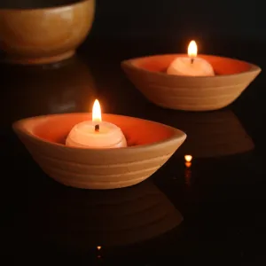 Terracotta Clay "BOAT" Candle Pot / Holder : Set of 6   Complimentary Candles / Tealights 6 pcs