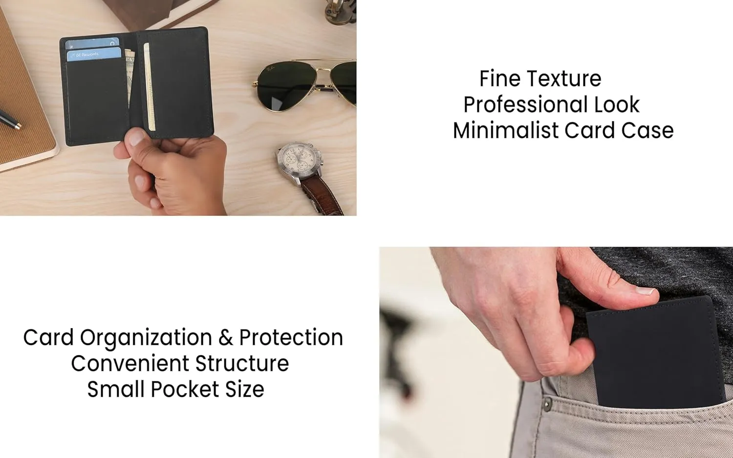 The Antiq Premium Leather Card Wallet, RFID Blocking Expandable Business Card Case, Bifold Card Holder for Men and Women, Men's Purse, Wallet for Men (Business Card Wallet, Black)