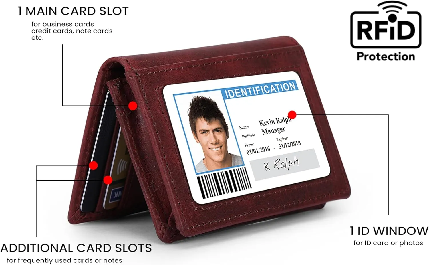 The Antiq Premium Leather Card Wallet, RFID Blocking Expandable Business Card Case, Bifold Card Holder for Men and Women, Men's Purse, Wallet for Men (Business Card Wallet, Red)