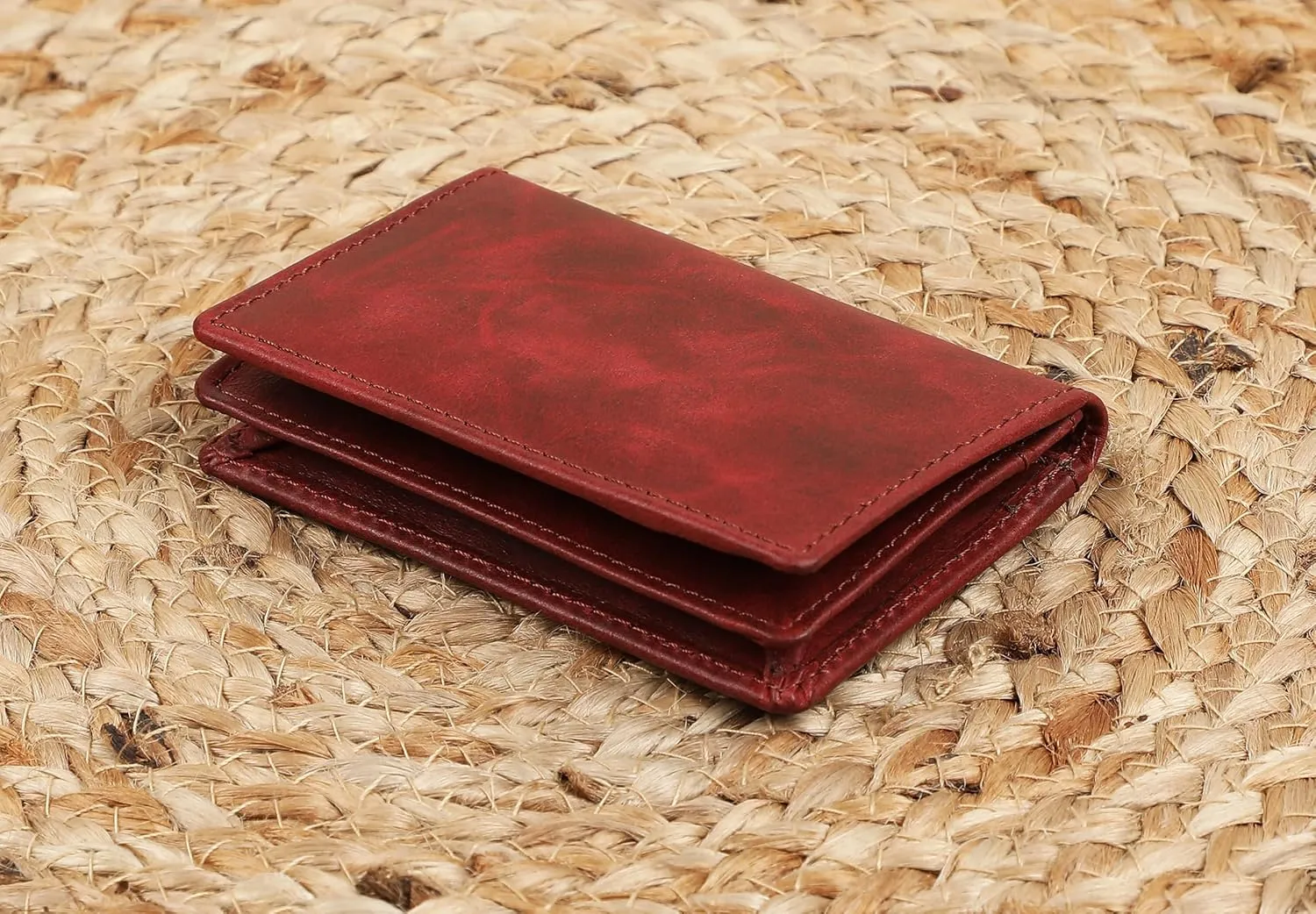 The Antiq Premium Leather Card Wallet, RFID Blocking Expandable Business Card Case, Bifold Card Holder for Men and Women, Men's Purse, Wallet for Men (Business Card Wallet, Red)