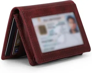 The Antiq Premium Leather Card Wallet, RFID Blocking Expandable Business Card Case, Bifold Card Holder for Men and Women, Men's Purse, Wallet for Men (Business Card Wallet, Red)