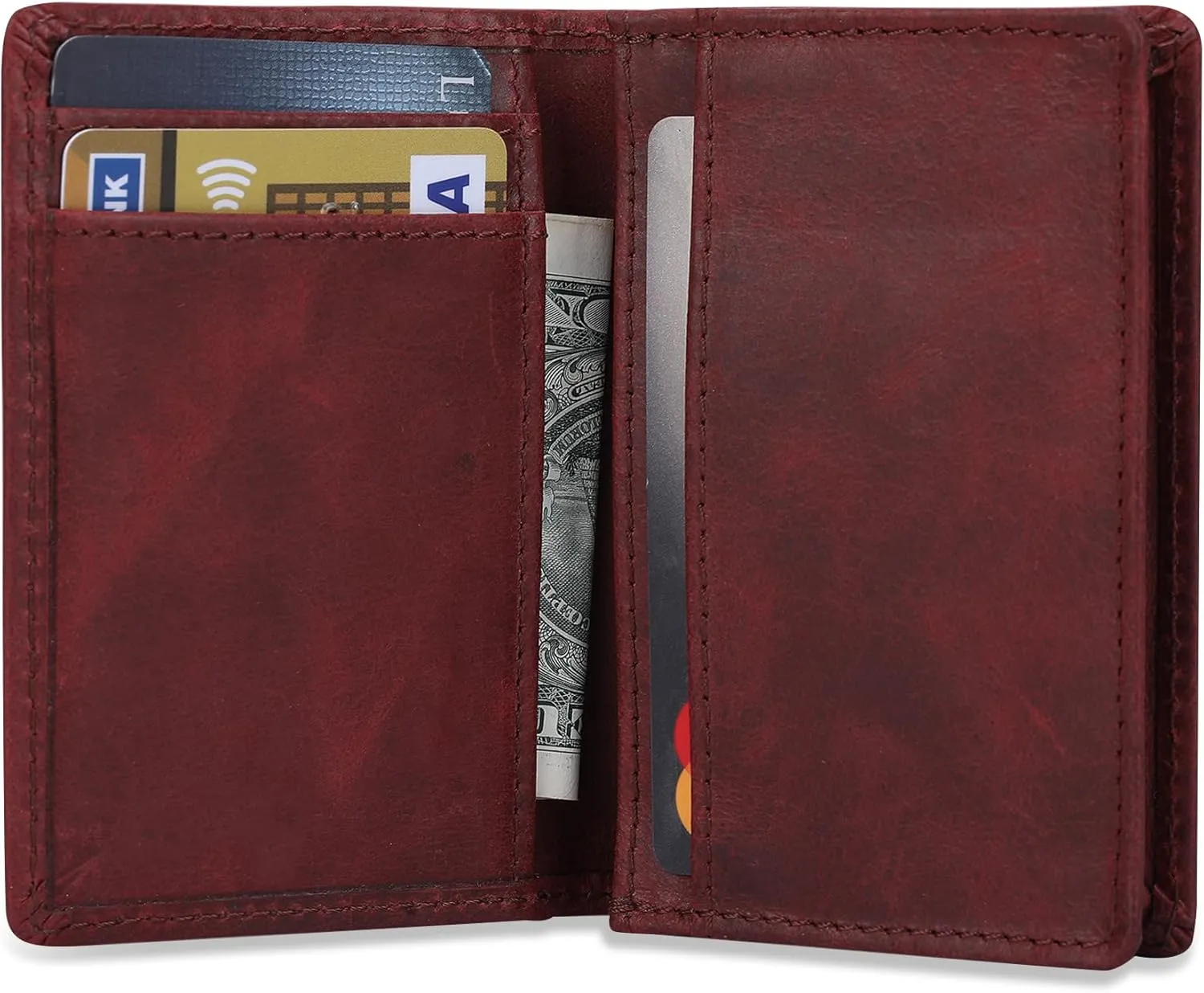 The Antiq Premium Leather Card Wallet, RFID Blocking Expandable Business Card Case, Bifold Card Holder for Men and Women, Men's Purse, Wallet for Men (Business Card Wallet, Red)