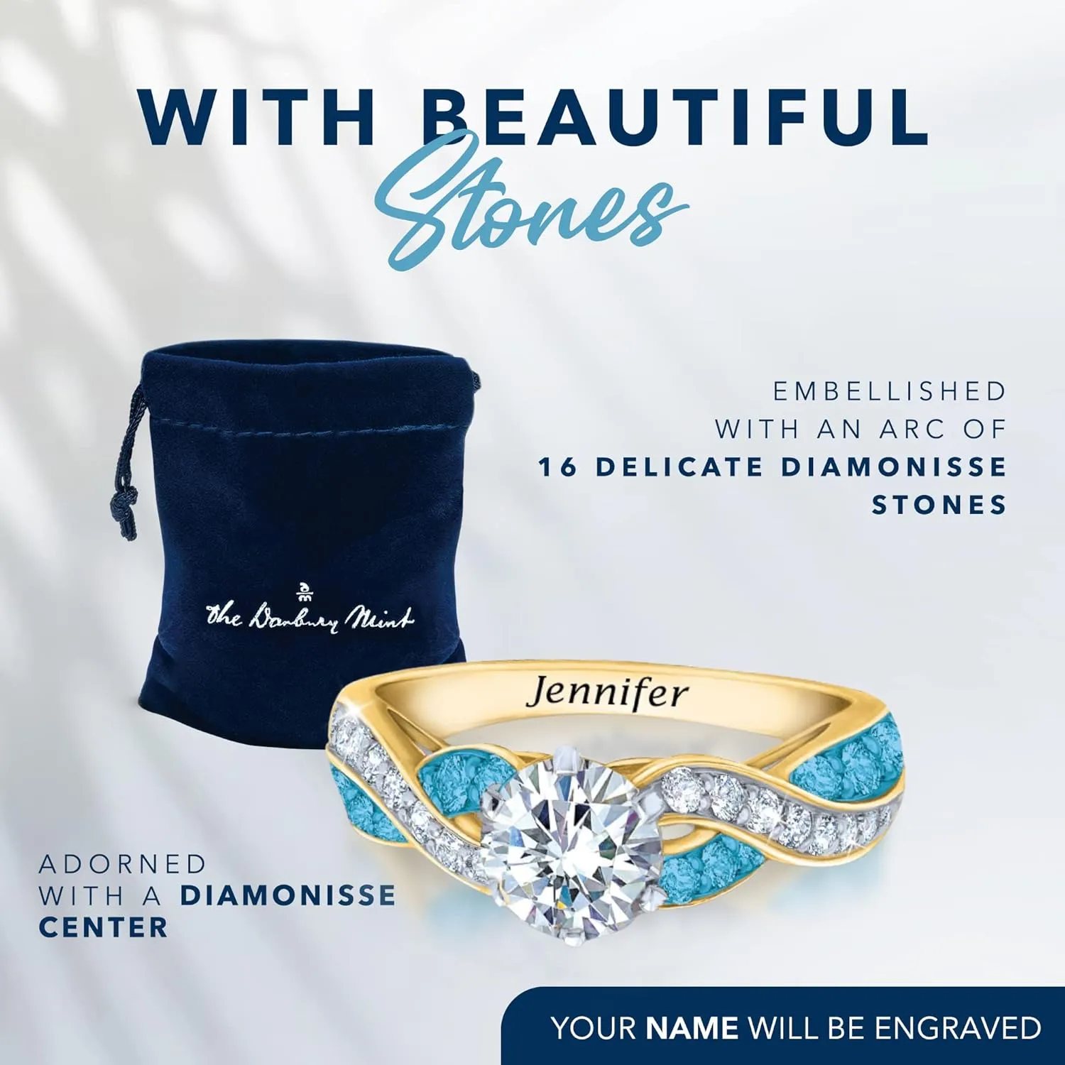 The Danbury Mint Birthstone Swirl Personalized Ring (April, 5), Customized Birthstone Ring, Luxuriously Engraved Women's Ring #11084-0014