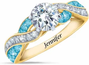 The Danbury Mint Birthstone Swirl Personalized Ring (April, 5), Customized Birthstone Ring, Luxuriously Engraved Women's Ring #11084-0014