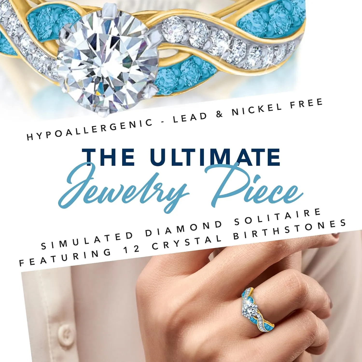 The Danbury Mint Birthstone Swirl Personalized Ring (April, 5), Customized Birthstone Ring, Luxuriously Engraved Women's Ring #11084-0014