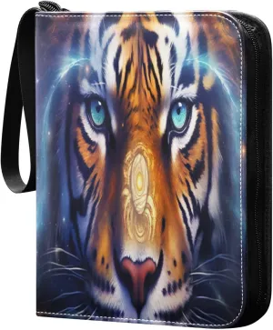 Tiger Cosmic Painting Card Binder 4-Pocket, 400 Pockets Trading Cards Holder Games Card Albums Storage Organizer Case for Football, Baseball Cards
