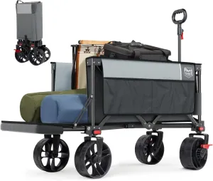 TIMBER RIDGE 47" L Collapsible Folding Wagon with Tailgate, 300lbs Heavy Duty Beach Wagon with All-Terrain Big Wheels, 250L Foldable Utility Cart for Sand Camping Sports Shopping, Grey