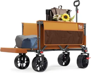 TIMBER RIDGE 47" L Collapsible Wagon with Tailgate & Brake, 300lbs Heavy Duty Beach Wagon with All-Terrain Big Wheels, 250L Foldable Utility Cart for Sand Camping Sports Shopping, Orange