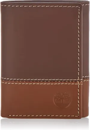 Timberland Men's Leather Trifold Wallet With Id Window, Brown/Tan, One Size