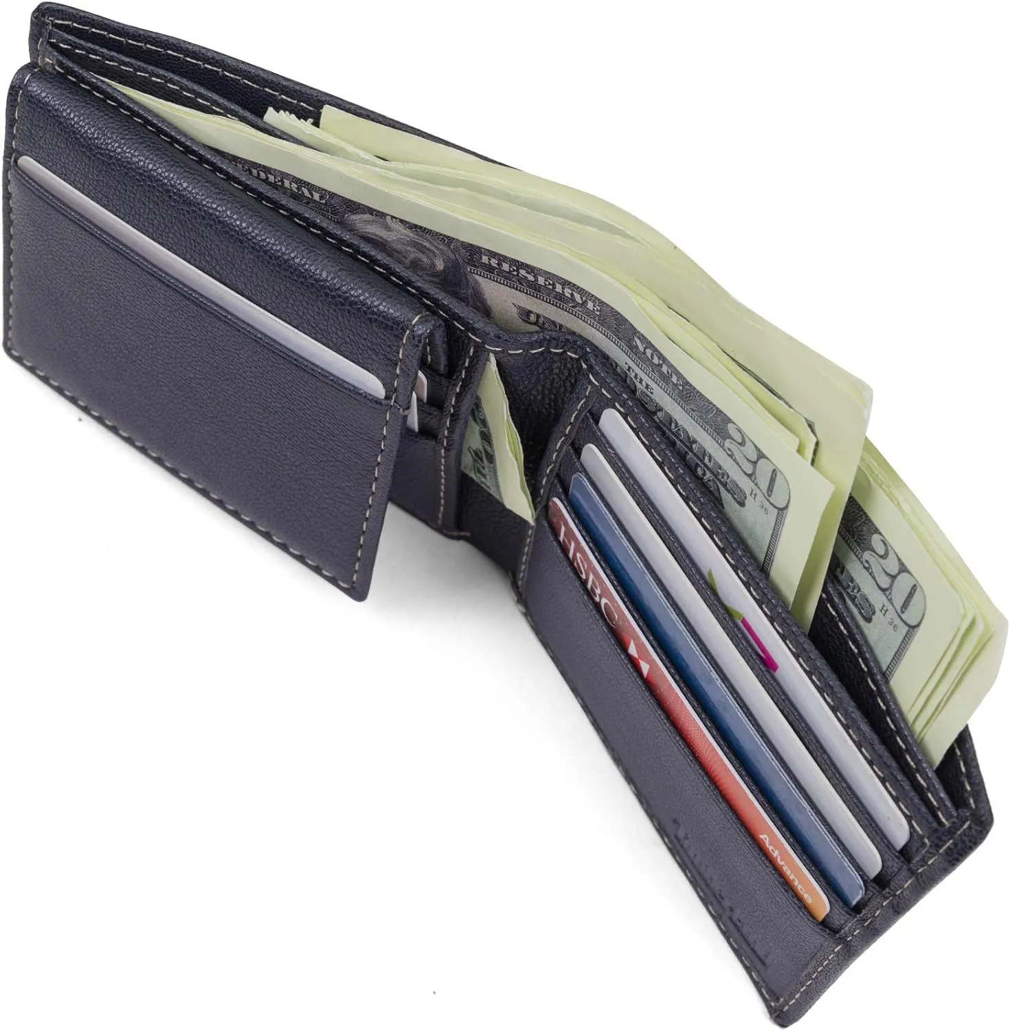 Timberland Men's RFID Blocking Wallet – Genuine Leather Passcase with Removable ID Holder, 6 Card Slots, 2 Billfold Pockets, Slim Design, Navy Blue, One Size