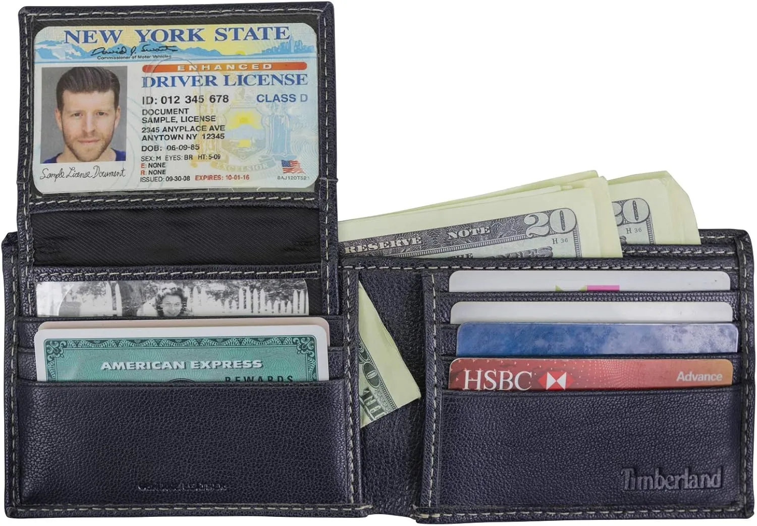 Timberland Men's RFID Blocking Wallet – Genuine Leather Passcase with Removable ID Holder, 6 Card Slots, 2 Billfold Pockets, Slim Design, Navy Blue, One Size