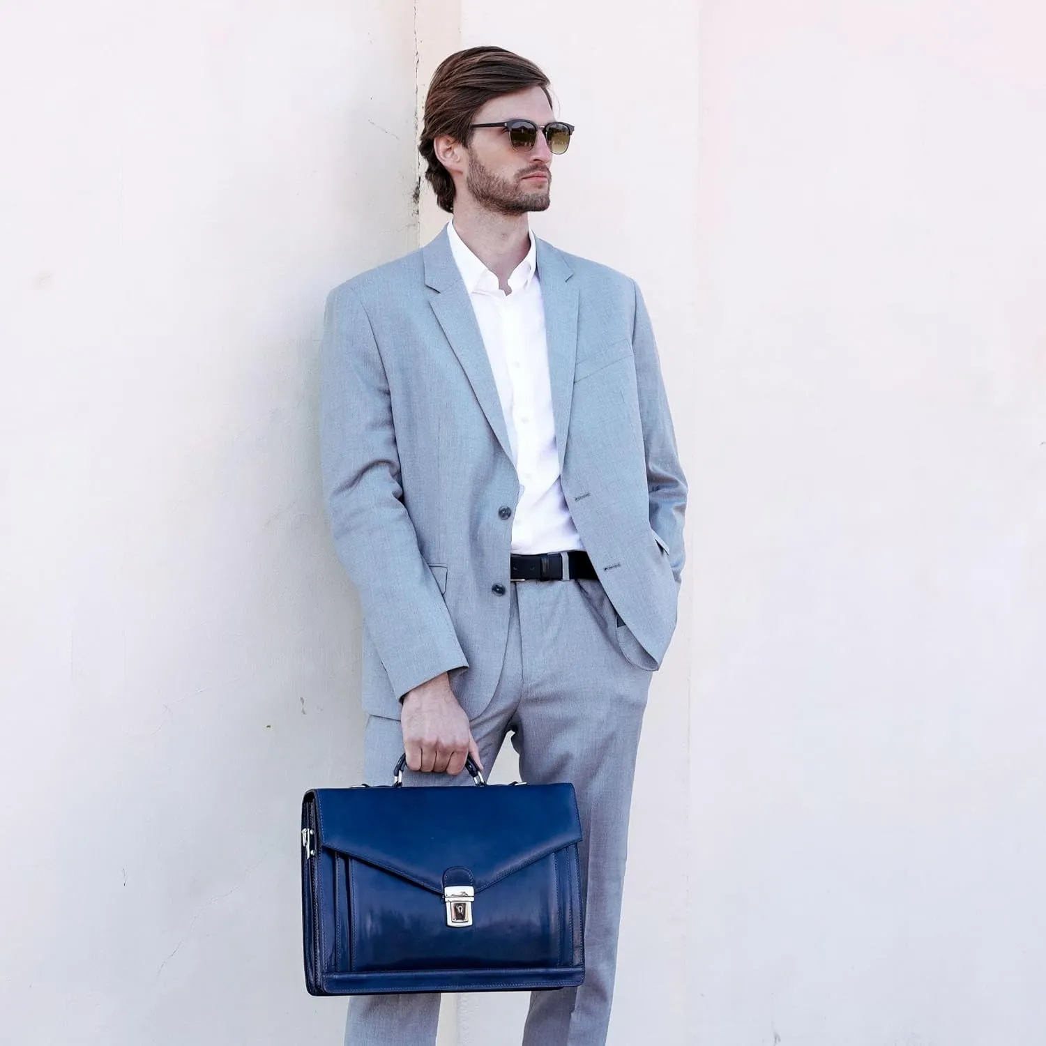 Time Resistance Leather Briefcase for Men - Business Laptop Bag - Italian Handmade Leather Bag - Attache - Gift Box Included