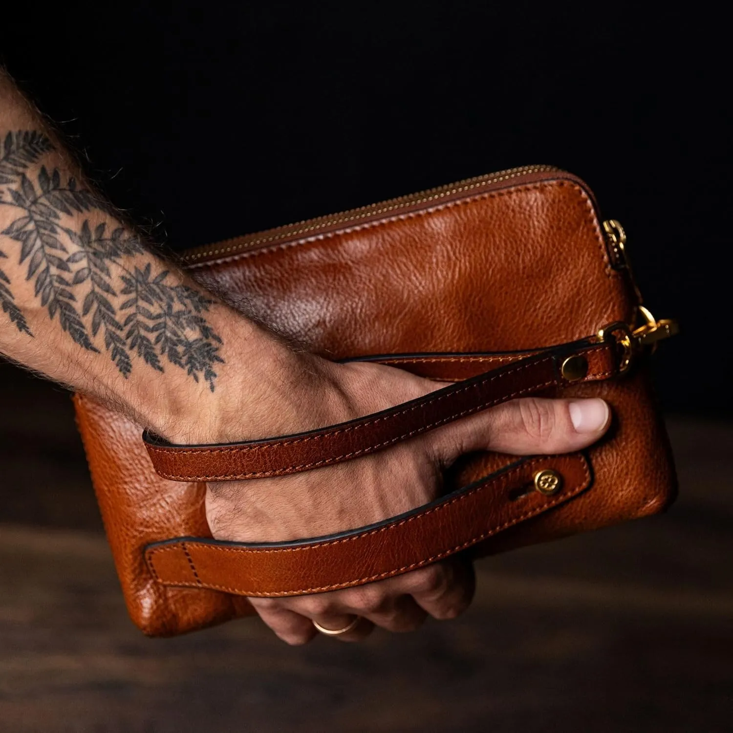 Time Resistance Leather Clutch for Men - Organizer Bag for Men - Wrist Bag - Briefcase Handmade in Italy - Gift Box Included