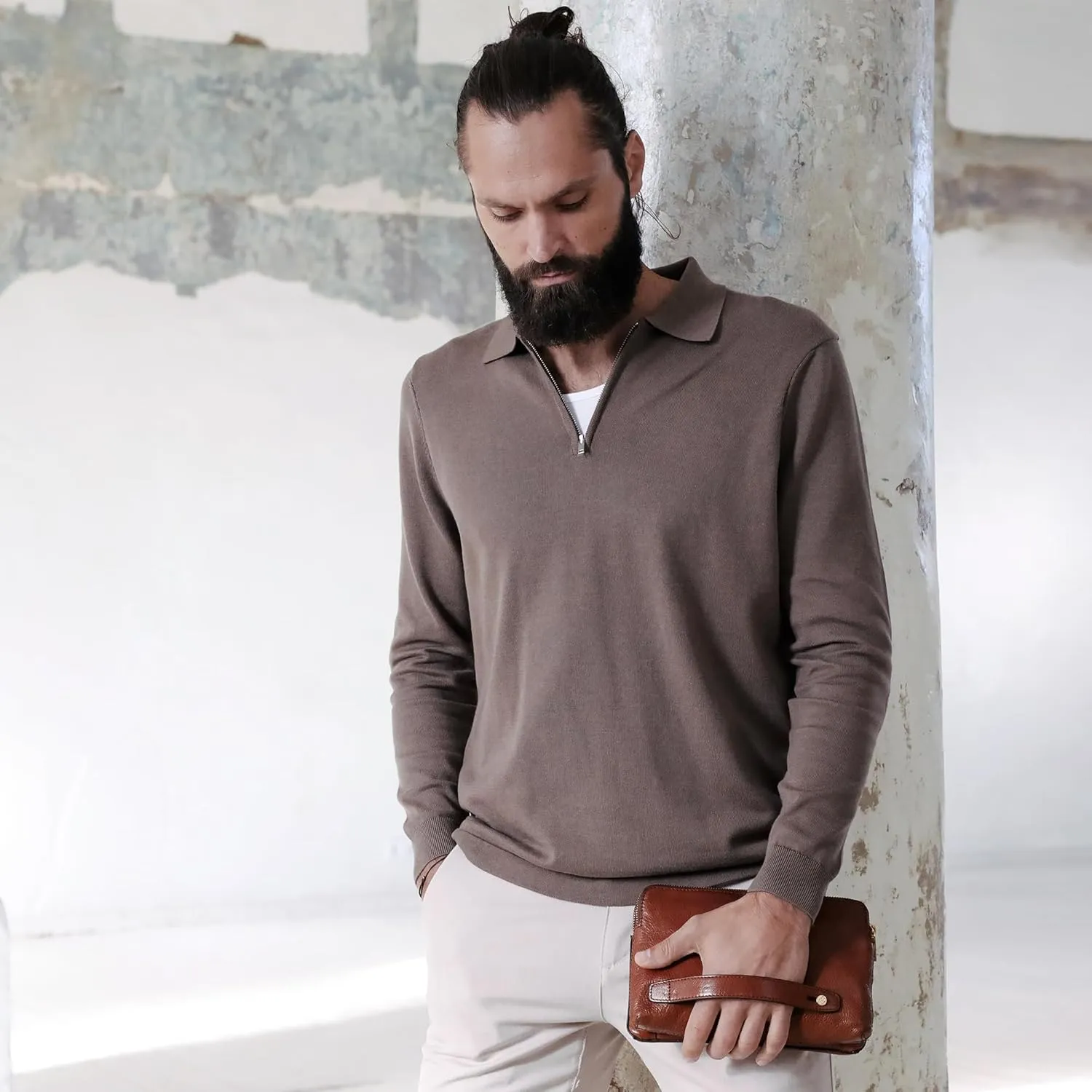 Time Resistance Leather Clutch for Men - Organizer Bag for Men - Wrist Bag - Briefcase Handmade in Italy - Gift Box Included